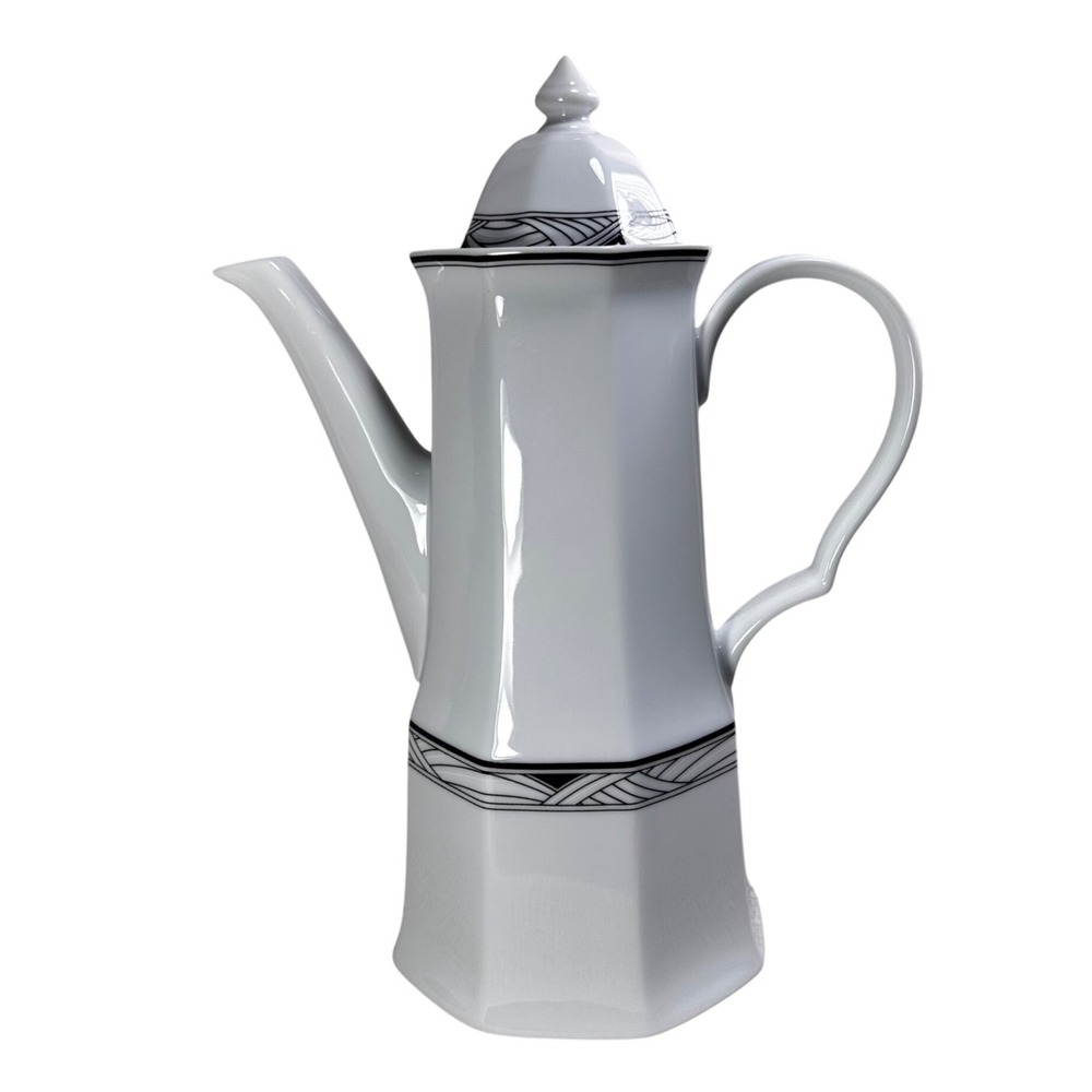 Studio Nova Synthesis Y0031 Coffee Pot White‎ Octagonal Black Geometric Band Lid